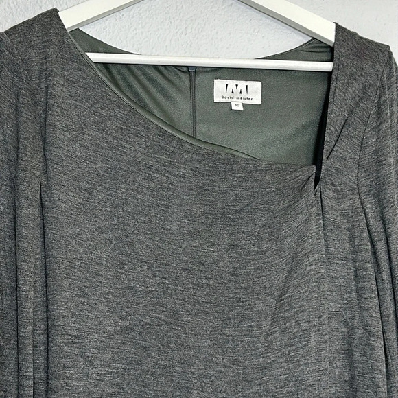 David Meister Grey Viscose Asymmetrical Neckline Long Sleeve Dress Size 12 - Picture 3 of 14